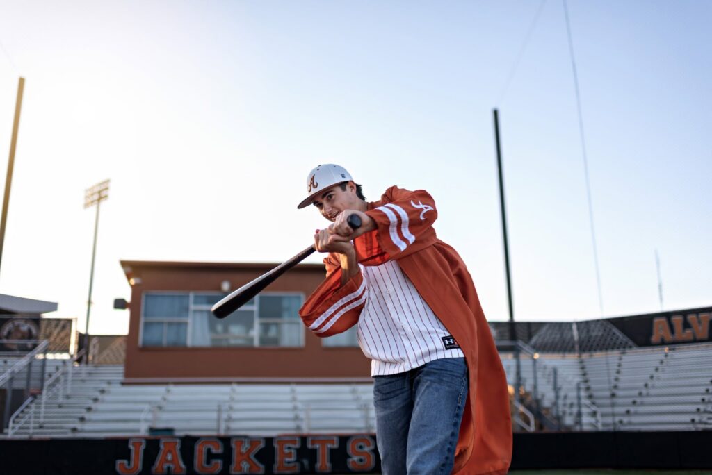 Senior baseball player portraits at Alvin high School Texas